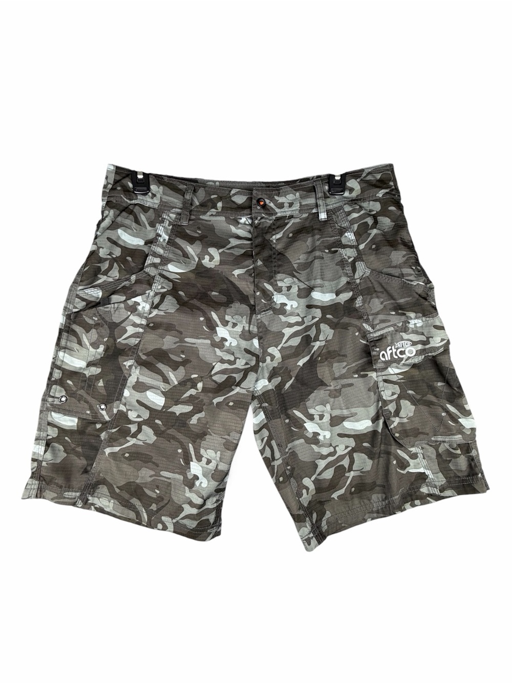 AFTCO Men's Tactical Fishing Shorts Sz 36 Camo Cargo Ripstop Shorts Black Camo